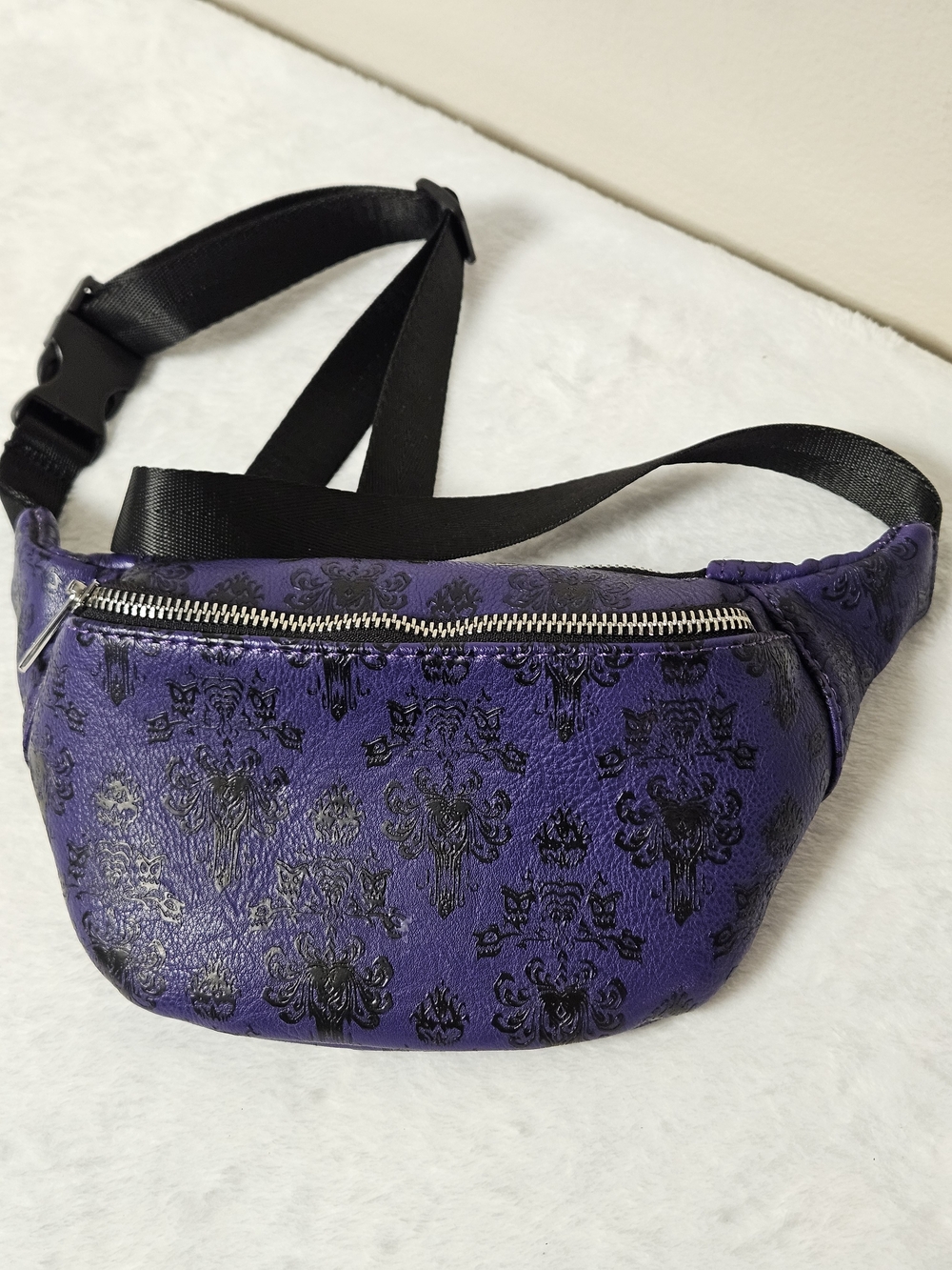 Disney Parks Loungefly Haunted Mansion Purple Wallpaper Fanny Pack Waist Bag